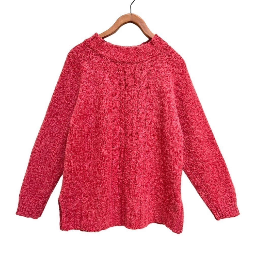 Vintage 90s Wool Blend Cable Knit Memphis Jones Pink Red Sweater, Size Large